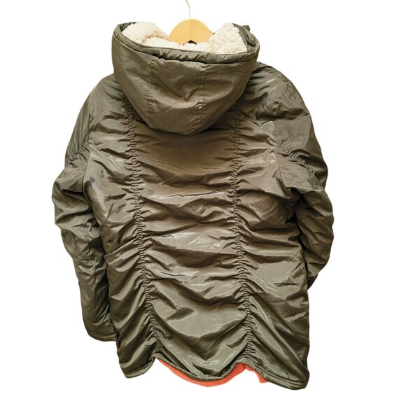 Madden Girl Anorak Olive Green Faux Fur Hooded Jacket L - Picture 3 of 8